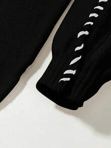 EAVA Autumn/Winter Solid-Color Soft Oversized Drop-Shoulder Crewneck Pullover With Hand-Stitched Hem,Valentine's Day,Valentine Outfits For Women,Valentine Clothes - Black - View 4