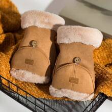 女式绒面半指手套，可爱、温暖、带翻盖触屏手套，适合学校、办公室、秋冬季 - 彩色 - 查看 2