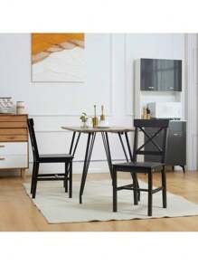 HOMCOM Modern Farmhouse Dining Chairs Set Of 2, Wooden Kitchen Chairs With Cross Back, Solid Structure For Dining Room, Black,Yifei Store