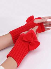 1 cặp găng tay nửa ngón đan nơ mùa đông cho nữ, ấm áp và thoáng khí - Nhiều màu - Xem 3