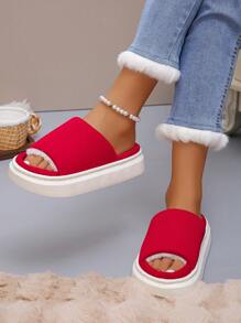 Autumn/Winter Fluffy Lined Slip-On Slippers, Fashion Thickened Warm Peach Pink Open Toe And Beige Casual Indoor House Shoes With Non-Slip Thick Soles, Comfortable Green Long Fur Women House Slippers