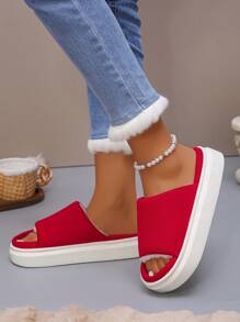Autumn/Winter Fluffy Lined Slip-On Slippers, Fashion Thickened Warm Peach Pink Open Toe And Beige Casual Indoor House Shoes With Non-Slip Thick Soles, Comfortable Green Long Fur Women House Slippers