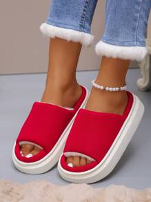 Autumn/Winter Fluffy Lined Slip-On Slippers, Fashion Thickened Warm Peach Pink Open Toe And Beige Casual Indoor House Shoes With Non-Slip Thick Soles, Comfortable Green Long Fur Women House Slippers