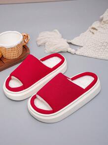 Autumn/Winter Fluffy Lined Slip-On Slippers, Fashion Thickened Warm Peach Pink Open Toe And Beige Casual Indoor House Shoes With Non-Slip Thick Soles, Comfortable Green Long Fur Women House Slippers
