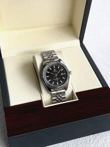 Pablo Raez 1 pieza Reloj vintage de hombre de negocios, accesorio clásico popular de verano, nueva marca de lujo AAA de acero inoxidable con pulsera de cadena, resistente al agua 50M, calendario simple, esfera negra con índices luminosos, punteros y escala, reloj de cuarzo de estilo casual y elegante para uso diario, regalo ideal para padre, amigos hombres, decoración de fiestas, graduación y bodas
