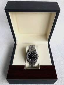 Pablo Raez 1 pieza Reloj vintage de hombre de negocios, accesorio clásico popular de verano, nueva marca de lujo AAA de acero inoxidable con pulsera de cadena, resistente al agua 50M, calendario simple, esfera negra con índices luminosos, punteros y escala, reloj de cuarzo de estilo casual y elegante para uso diario, regalo ideal para padre, amigos hombres, decoración de fiestas, graduación y bodas