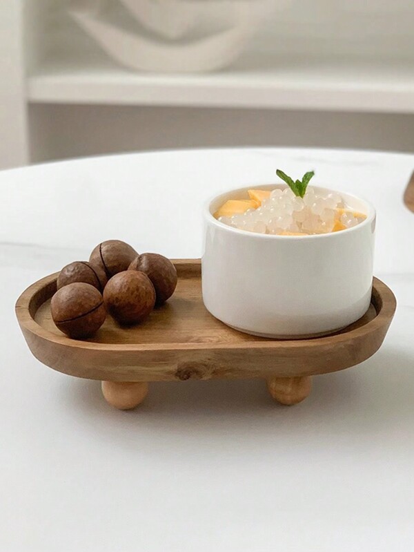 2pcs/1pc 7.8*4.65*1.69inch Wooden Tray, Aromatherapy Ornament Key Storage Tray, Creative Dessert Plate, Entrance Storage Tray, Wooden Candlestick, Oval Flower Pot Base It Can Also Be Used As A Decoration For Holiday Parties. With An Art Decor Style Gifts Birthday Graduation