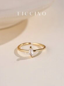 FICCINO 经典单方晶锆石镀金可调节尺寸开口戒指，优雅的日常珠宝，节日和周年纪念礼物带盒 - 1039r - 查看 5