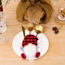 1套(3件) - 创意格子帽白胡子老人刀叉套装餐具装饰套装圣诞派对家居餐桌气氛装饰道具 - 彩色 - 查看 8