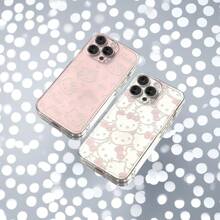 Sanrio 1 szt. Uroczy różowy silikonowy futerał na telefon z kreskówkową grafiką, kompatybilny z Apple, przezroczysta, odporna na zarysowania, miękka obudowa, uroczy wzór stworzeń, akcesoria do telefonów komórkowych, odpowiedni do uprawiania sportu, wspinaczki, na zewnątrz i na kemping