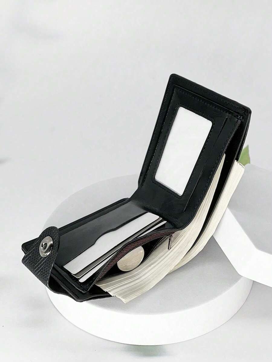 HOVI'S 经典时尚纽扣短款钱包商务休闲便携男士小钱包万圣节圣诞节冬季圣诞礼物男包钱包钱包礼品时尚休闲感恩节秋季旅行钱包节日洗漱包老钱圣诞快乐手提包手拿包腕包收纳包钱包和包学生大容量多功能户外爸爸礼物男友礼物手提包度假 - 黑色 - 查看 1