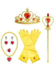 1set Kids Heart Crown, Wand, Gloves, Chain, Princess Dress Up Prop For Role Play Party, Ice Princess Costume
