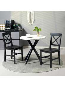 HOMCOM Modern Farmhouse Dining Chairs Set Of 2, Wooden Kitchen Chairs With Cross Back, Solid Structure For Dining Room, Black,Yifei Store