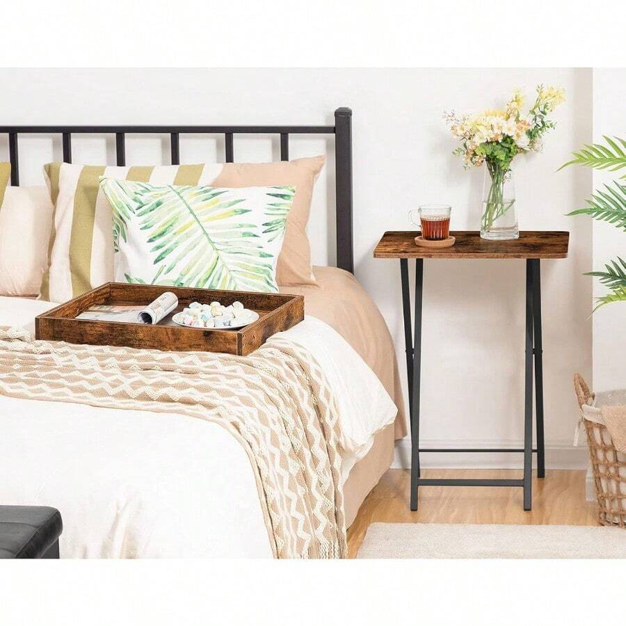 Side Table, Folding TV Tray Tables For Eating, Snack Dinner Table With