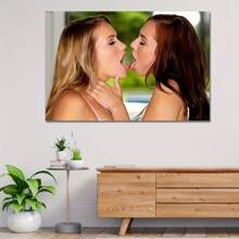 1 Poster Canvas-Wooden Frame Female Couple Canvas Painting High Quality Wall Art Printed Poster, Direct Hanging Wall Painting, Home Gift Decoration, Living Room, Bathroom, Bedroom, Kitchen