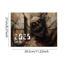 2025 Wall Calendar - 12 Months Spooky Monster Themed - Single Piece - View 2