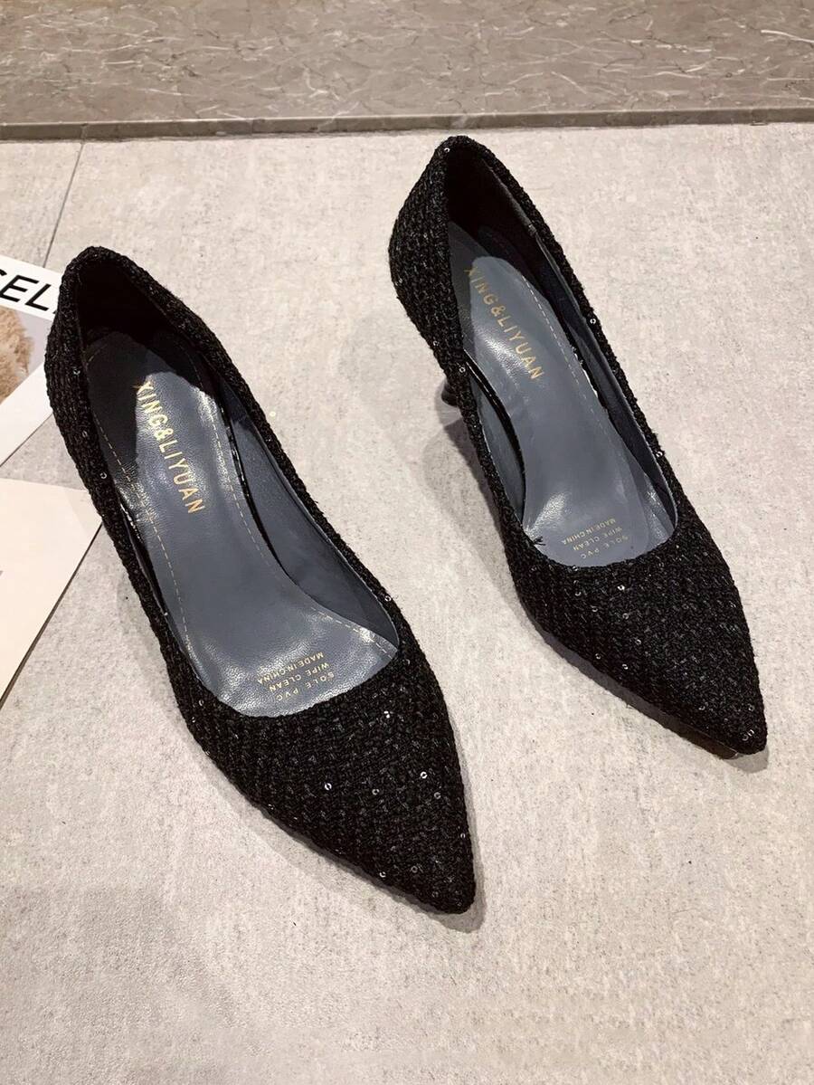 Giày cao gót màu đen, giày cao gót mũi nhọn đế thấp, giày công sở trang trọng thanh lịch cho nữ vào mùa xuân và mùa thu - màu đen - Xem 1