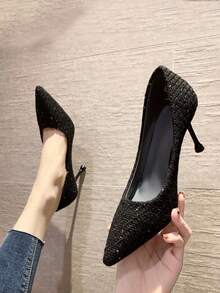 Giày cao gót màu đen, giày cao gót mũi nhọn đế thấp, giày công sở trang trọng thanh lịch cho nữ vào mùa xuân và mùa thu - màu đen - Xem 4