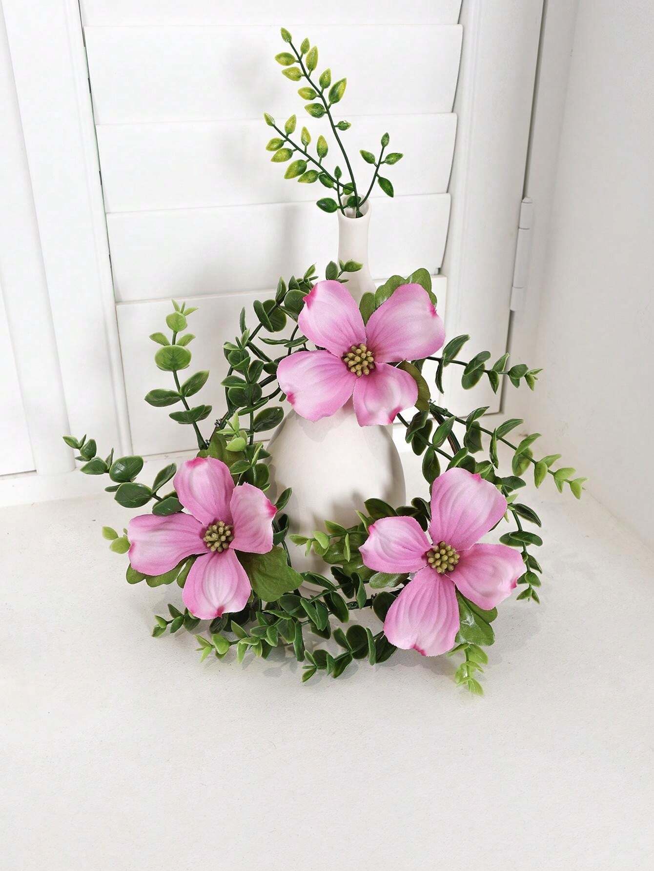 1pc Faux Dog & Wood Flower Leaves Circle Wreath For Wedding Outdoor