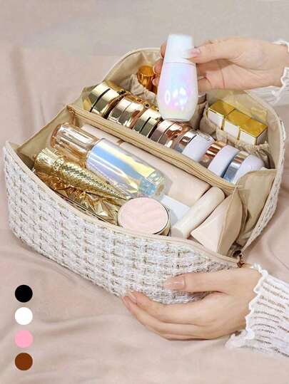 1 pezzo Borsa cosmetica impermeabile in pelle PU, organizer per il trucco, borsa da toilette portatile, pochette impermeabile in pelle PU per cosmetici, borsa per il trucco con doppio strato e scomparti di grande capacità, regali di Natale, pochette, da viaggio, regali per le donne, accessori da viaggio per le donne, pochette, clutch/piccola borsa a mano, organizer per il trucco, pochette, porta pennelli, mini pochette, pochette di grande capacità