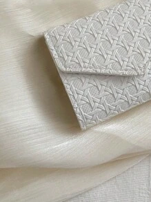 1 件编织 PU 皮革紧凑型双折钱包时尚女士日常使用和生日圣诞节礼物感恩节礼物 - 白色 - 查看 9