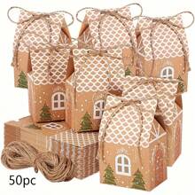 12/24/50 件迷你圣诞糖果盒 - 牛皮纸礼品袋，适用于派对礼品、圣诞树装饰和婚礼礼物 - 黄色节日派对用品 - 彩色 - 查看 16
