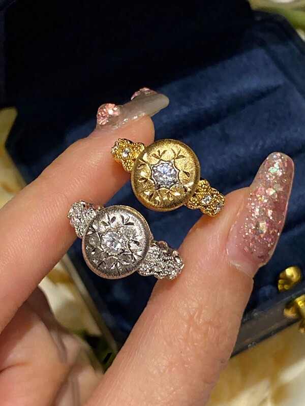 1 Peça Anel Filigrana Vintage Retrô Francês de Luxo com Floco de Neve Oco, Decoração com Cristal Rhinestone, Presente de Qualidade Exclusiva, Adequado para Uso Diário, Festivais, Festas e Presentes de Amizade para Mulheres