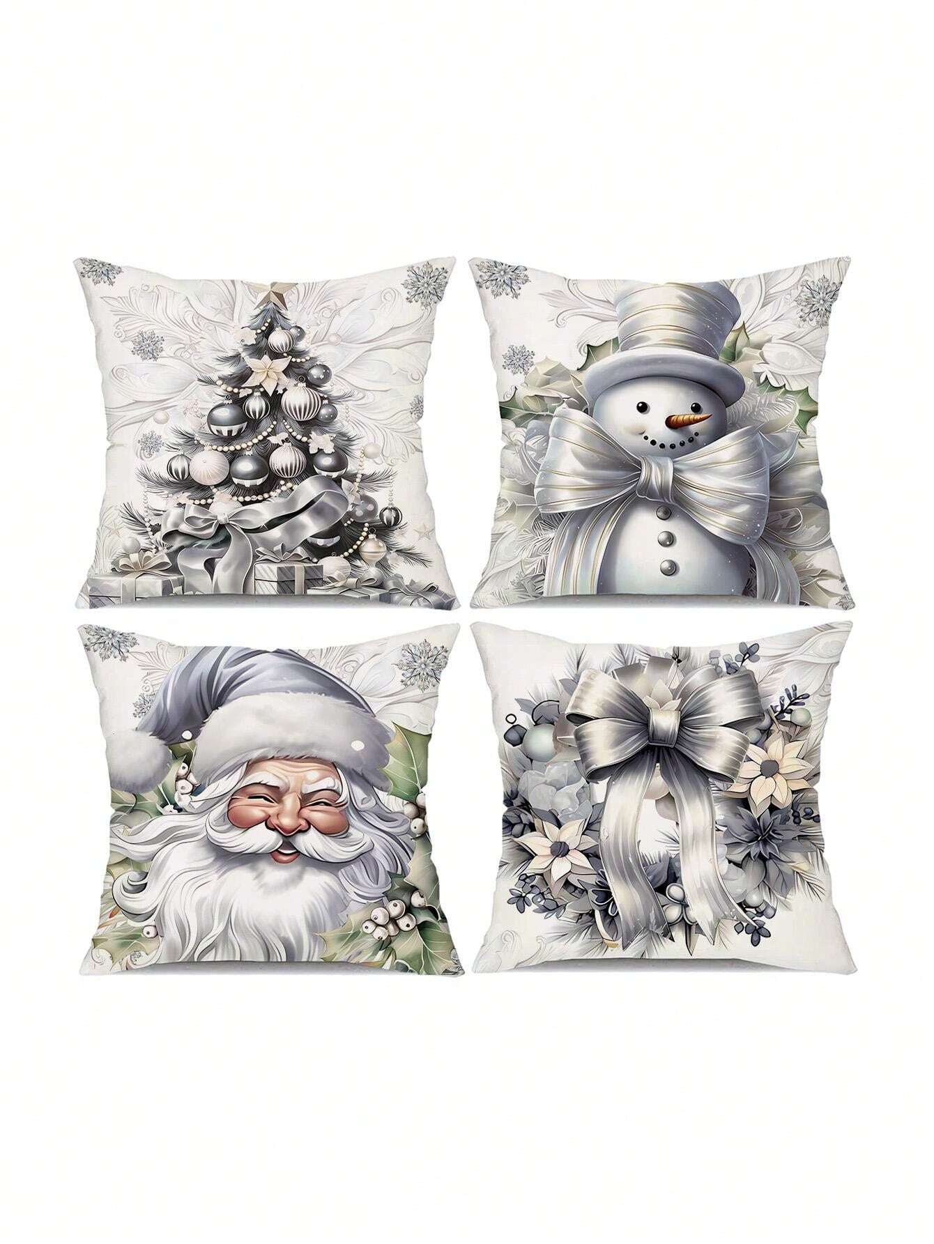 4pcs Christmas Decorative Pillow Covers, 17.7*17.7 Inch Square Throw