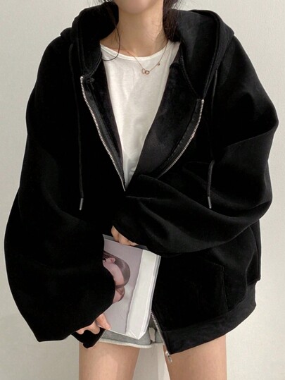 Women's Solid Color Raglan Sleeve Long Sleeve Casual Loose Drawstring Fleece Hoodie, Autumn/Winter