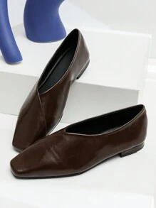 1 Pair Fashion Ladies Slip-On Loafers, Coffee Color, Casual British Style Versatile Flat Shoes