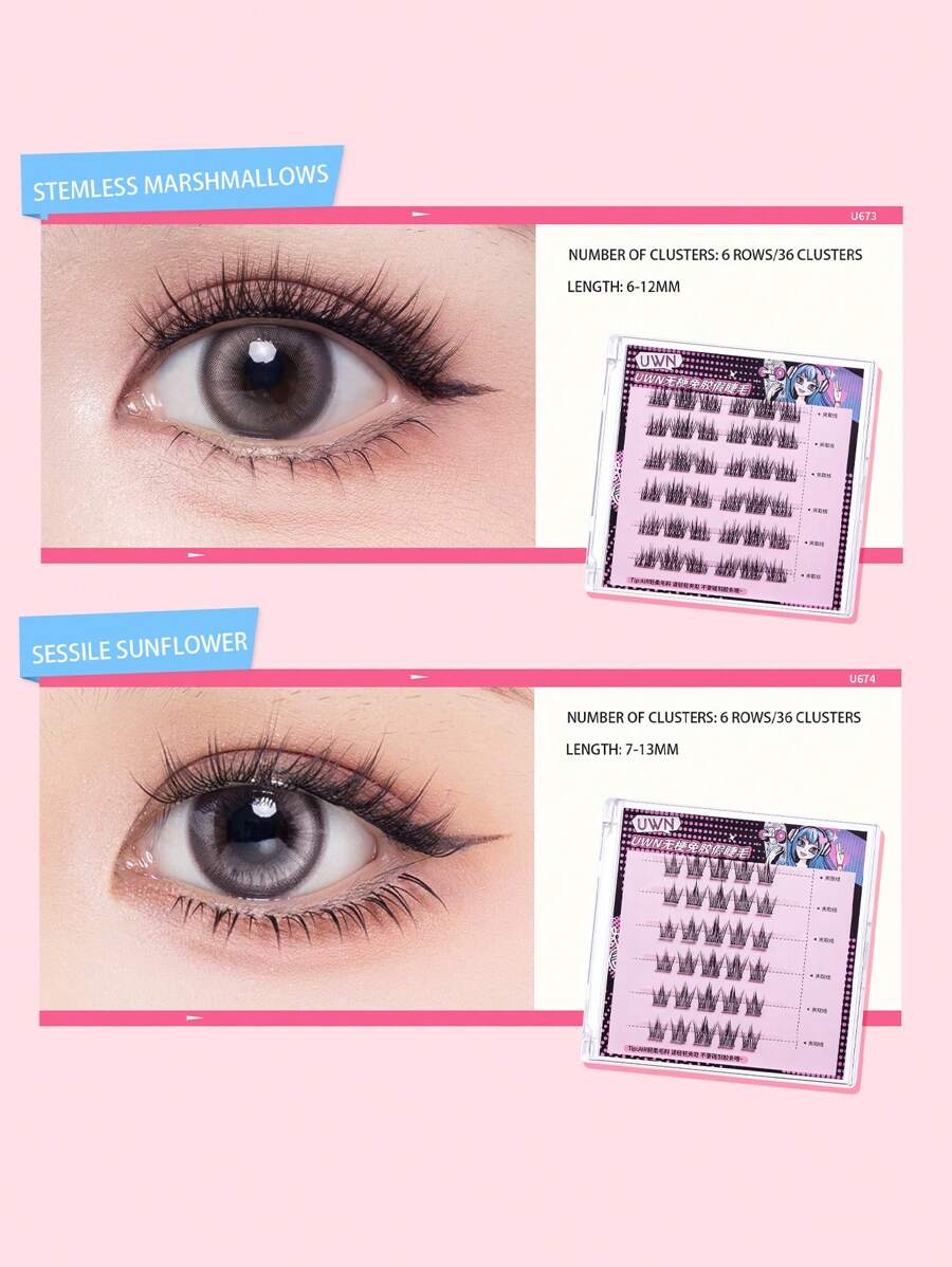 3036 Clusters C Curling StemFree GlueFree False Eyelashes