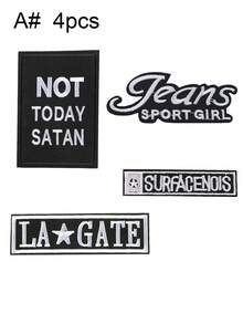 1 套 2/4 件黑白英文字母刺绣补丁涤纶熨烫补丁缝制 DIY 服装配件布贴适用于背包、牛仔裤、夹克、T 恤、帽子、连衣裙等 - 黑與白 - 查看 14