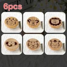 6pcs Handcrafted Beech Wood Animal Knobs - Unique Engraved Design For Dresser & Kitchen Cabinets, Single Hole Drawer Pulls With Screws Included