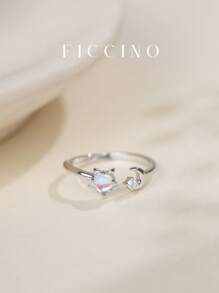 FICCINO FICCINO Mond & Stern Design 14 Karat Vergoldeter Kubischer Zirkonia & Australischer Opal Verstellbarer Ring, Alltags-Tragbarkeit & Denkwürdiges Geschenk mit Schmuckbox für Frauen