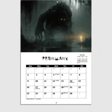 2025 Wall Calendar - 12 Months Spooky Monster Themed - Single Piece - View 4