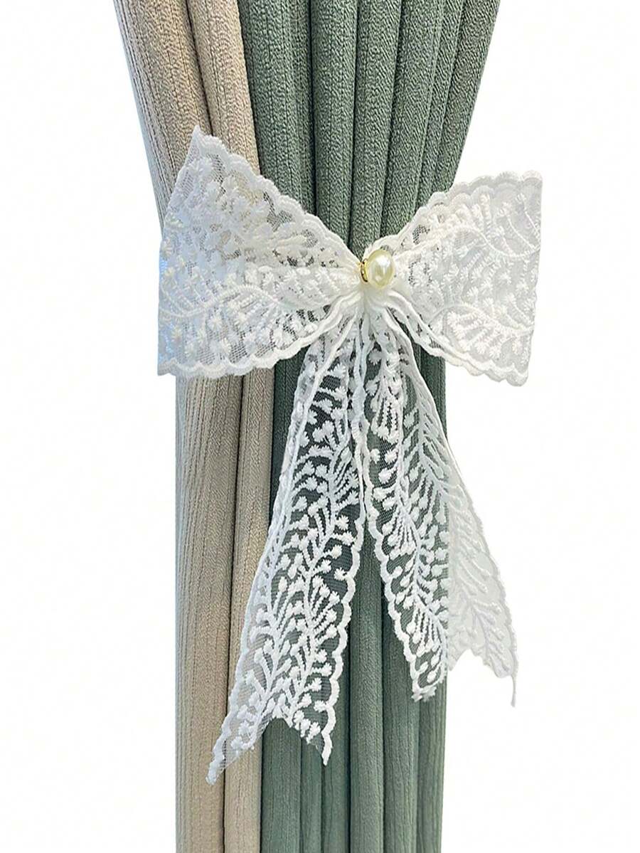 2pcs/Set Bow Lace Pearl Tie Band, Minimalist Curtain Tiebacks, Lace