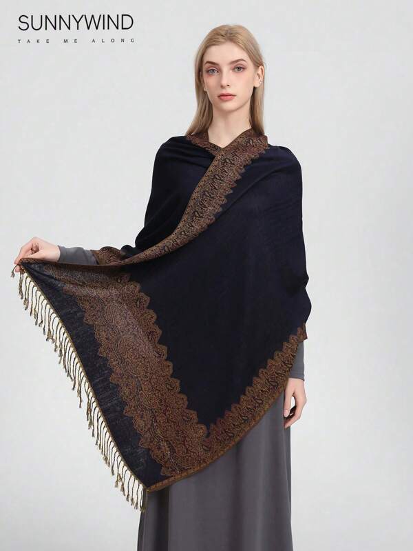 1 Peça Echarpe Elegante e Leve, Sofisticada, Moda Versátil com Detalhe de Flor de Lótus, Cinto de Inverno e Outono