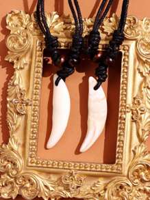 1pc Vintage Fashion Polyresin Wolf Fang Pendant Necklace Men's Jewelry