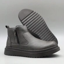 Męskie okrągłe czubki, wsuwane, buty typu Chelsea, grube, buty na platformie, buty zimowe na zewnątrz, czarne, szare, krótkie, skórzane buty