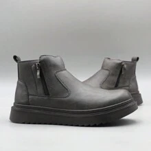 Męskie okrągłe czubki, wsuwane, buty typu Chelsea, grube, buty na platformie, buty zimowe na zewnątrz, czarne, szare, krótkie, skórzane buty