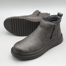 Męskie okrągłe czubki, wsuwane, buty typu Chelsea, grube, buty na platformie, buty zimowe na zewnątrz, czarne, szare, krótkie, skórzane buty