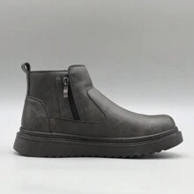 Męskie okrągłe czubki, wsuwane, buty typu Chelsea, grube, buty na platformie, buty zimowe na zewnątrz, czarne, szare, krótkie, skórzane buty