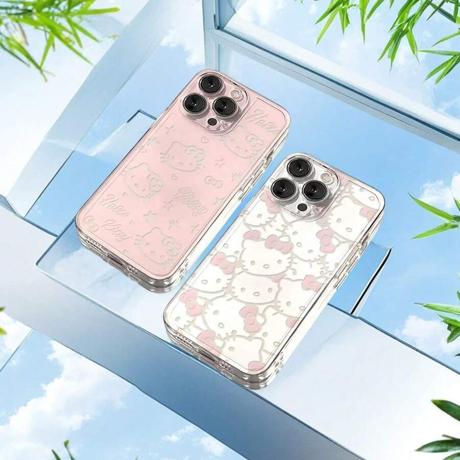 Sanrio 1 szt. Uroczy różowy silikonowy futerał na telefon z kreskówkową grafiką, kompatybilny z Apple, przezroczysta, odporna na zarysowania, miękka obudowa, uroczy wzór stworzeń, akcesoria do telefonów komórkowych, odpowiedni do uprawiania sportu, wspinaczki, na zewnątrz i na kemping