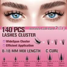 140 Stücke C-Curl Märchen Wimpernbüschel 8-18mm Cartoon Wimpernbüschel C-Curl Spread - WideSpan DIY Wimpernverlängerung Feuchte ausgeweitete spitze Anime Wimpern Einzelfallsche Wimpernbüschel mit 0,05 mm ultra-dünnem unsichtbarem Wimpernband
