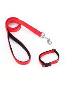 极简主义红色宠物项圈和牵引绳套装 - 紅色 - 查看 1