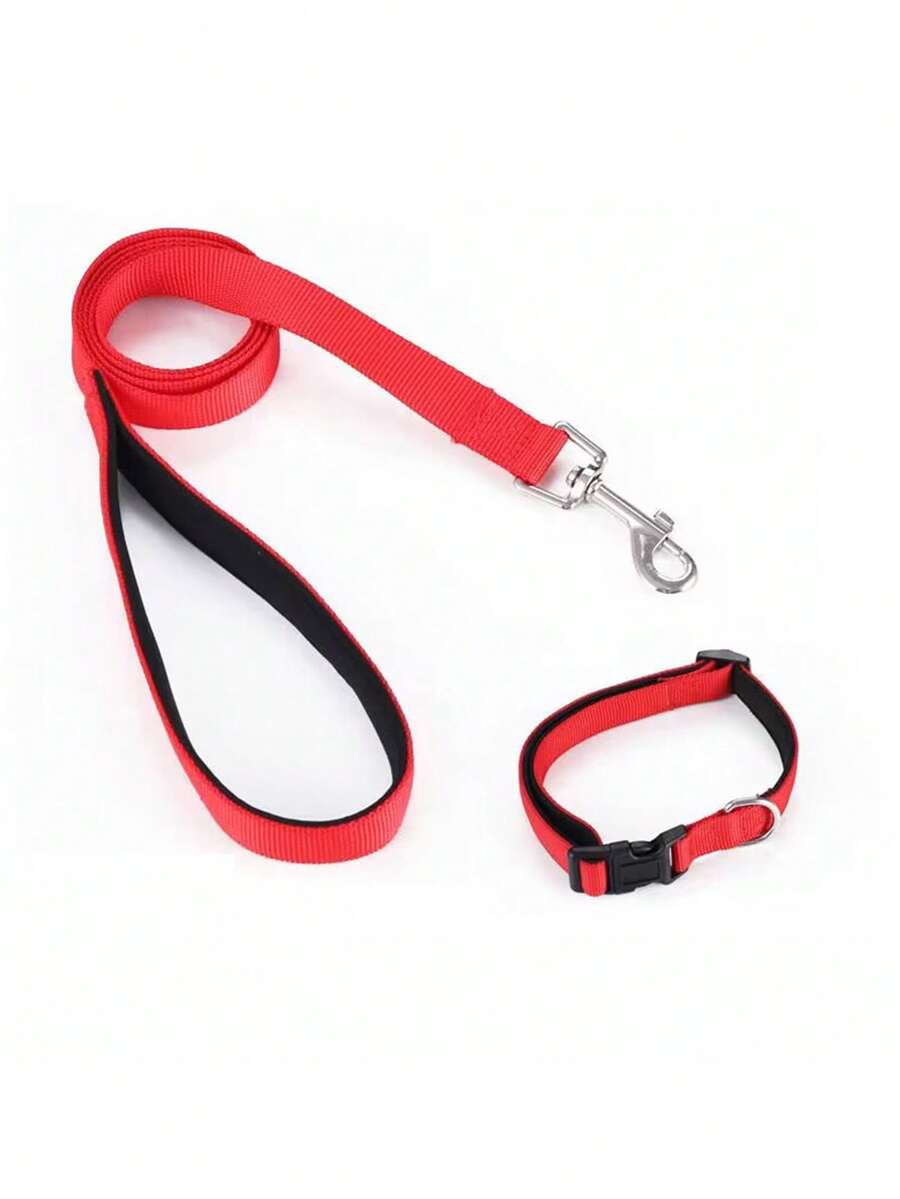 极简主义红色宠物项圈和牵引绳套装 - 紅色 - 查看 1