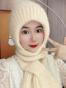 1 chiếc mũ dày khăn quàng cổ tích hợp cho phụ nữ mới mùa thu và mùa đông đạp xe mũ len ấm áp - Nhiều màu - Xem 5
