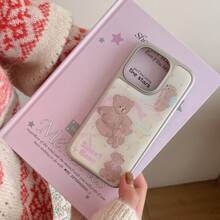Apple Ins South Korea Style Bow & Bear Design Phone Case Compatible With Iphone 16 Pro, 15 Pro Max, 14, 13 Series, Electroplated Cartoon Cute Case Cover For Lady