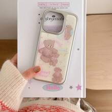 Apple Ins South Korea Style Bow & Bear Design Phone Case Compatible With Iphone 16 Pro, 15 Pro Max, 14, 13 Series, Electroplated Cartoon Cute Case Cover For Lady