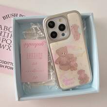 Apple Ins South Korea Style Bow & Bear Design Phone Case Compatible With Iphone 16 Pro, 15 Pro Max, 14, 13 Series, Electroplated Cartoon Cute Case Cover For Lady